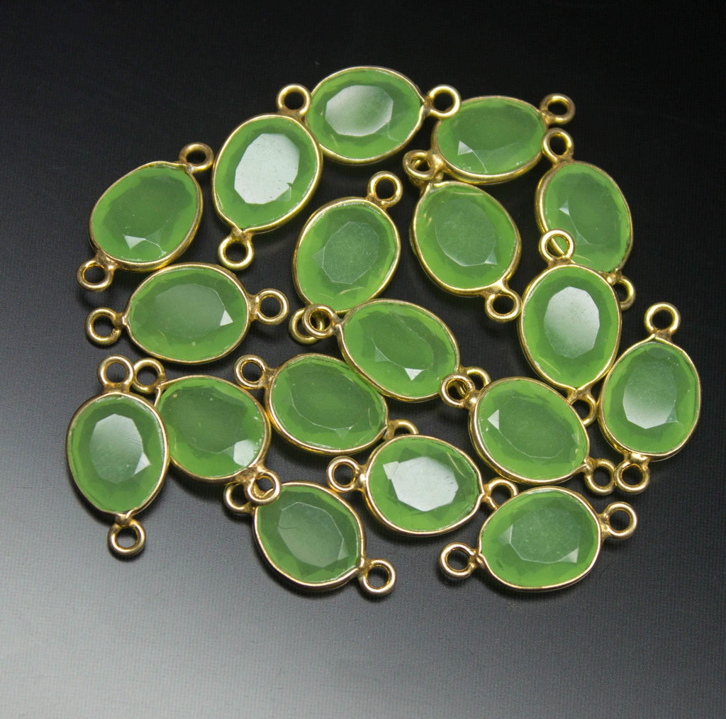 5 pcs, 17mm, Prehnite Chalcedony Oval Shaped 925 Sterling Silver Vermeil Connector, Jewelry Finding, Chalcedony Connectors - Jalvi & Co.