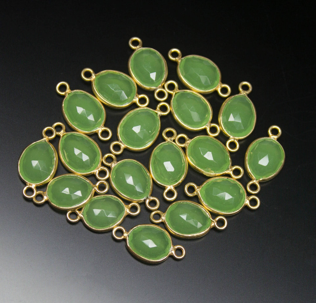 5 pcs, 17mm, Prehnite Chalcedony Oval Shaped 925 Sterling Silver Vermeil Connector, Jewelry Finding, Chalcedony Connectors - Jalvi & Co.