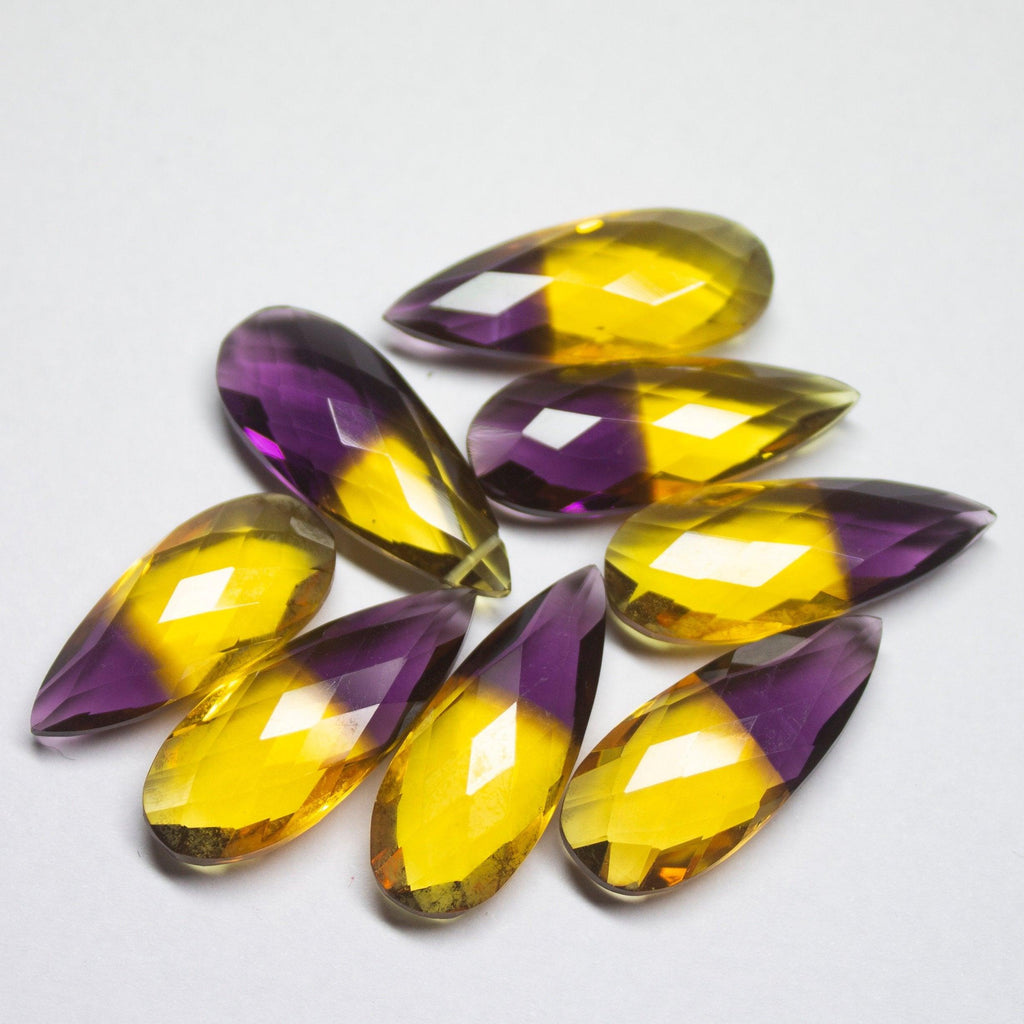 5 Pcs, 24mm, Beautiful Bi Ametrine Quartz Faceted Pear Drops Matching Pair Briolettes - Jalvi & Co.