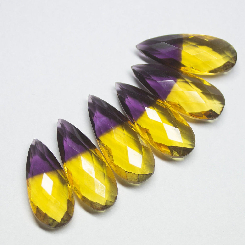 5 Pcs, 24mm, Beautiful Bi Ametrine Quartz Faceted Pear Drops Matching Pair Briolettes - Jalvi & Co.