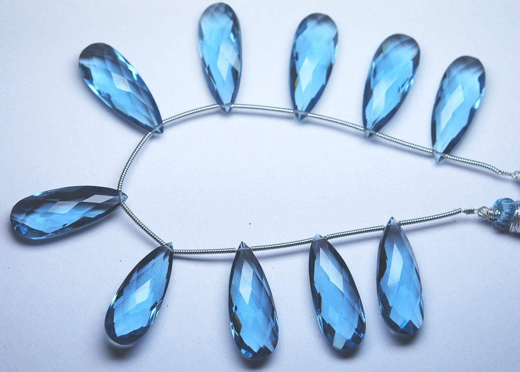 5 Pcs, Aaa Quality,London Blue Quartz Faceted Pear Shaped Briolettes, 10X25mm Long Size, - Jalvi & Co.