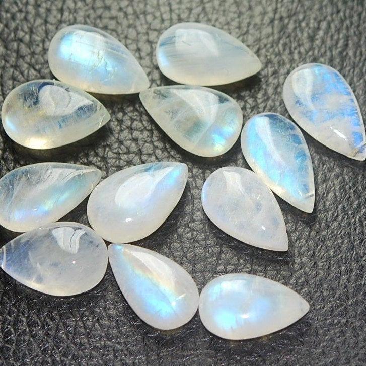 5 Pcs Of Super Rare,Blue Flashy Rainbow Moonstone Smooth Pear Shape Briolettes, 10X20mm Size, - Jalvi & Co.