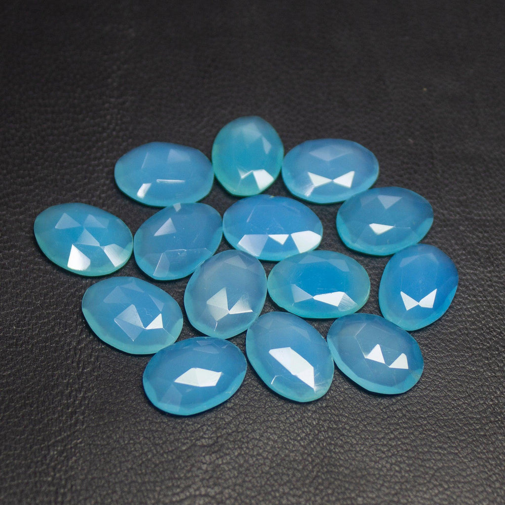5 pieces Blue Chalcedony Rose Cut Oval Shape Loose Gemstone Matching Pair 16x12mm - Jalvi & Co.