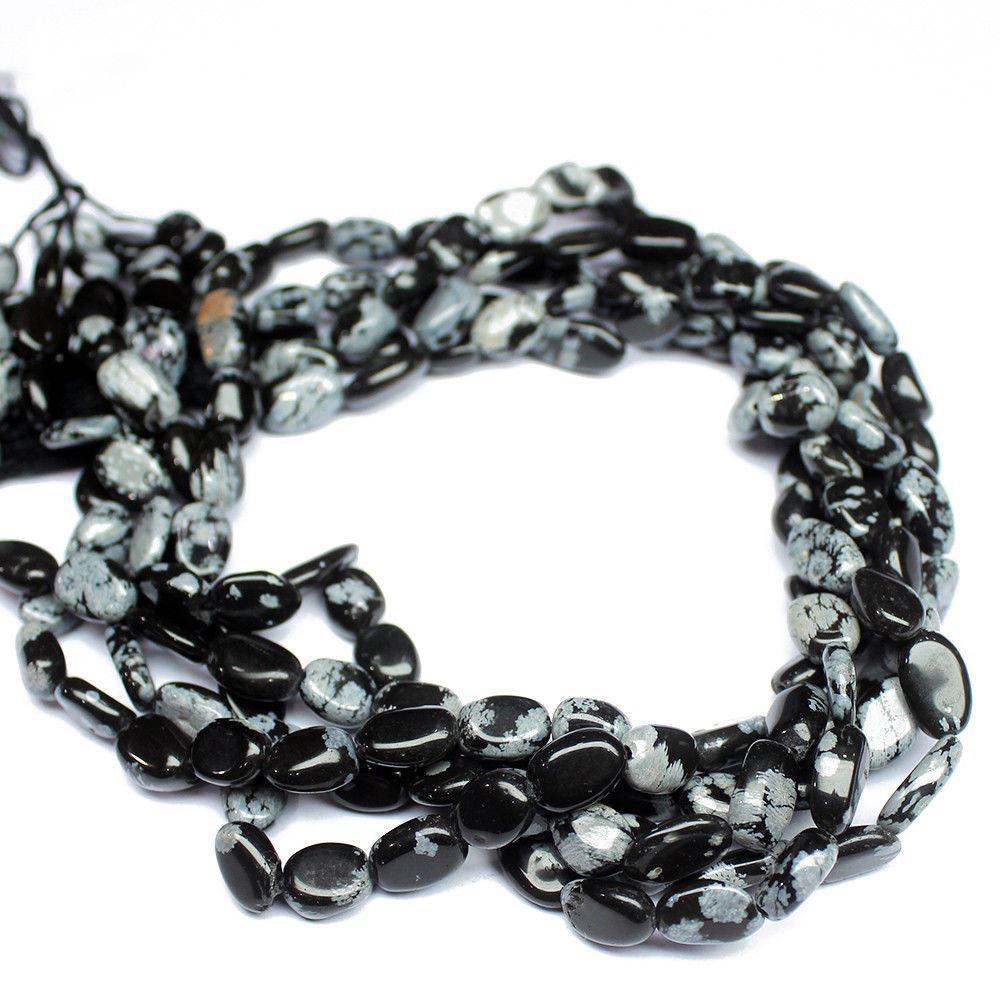 5 Strand Black Snowflake Obsidian Gemstone Natural Oval Loose Beads 9mm 11mm 14" - Jalvi & Co.