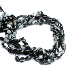 Load image into Gallery viewer, 5 Strand Black Snowflake Obsidian Gemstone Natural Oval Loose Beads 9mm 11mm 14&quot; - Jalvi &amp; Co.