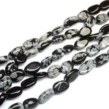 Load image into Gallery viewer, 5 Strand Black Snowflake Obsidian Gemstone Natural Oval Loose Beads 9mm 11mm 14&quot; - Jalvi &amp; Co.