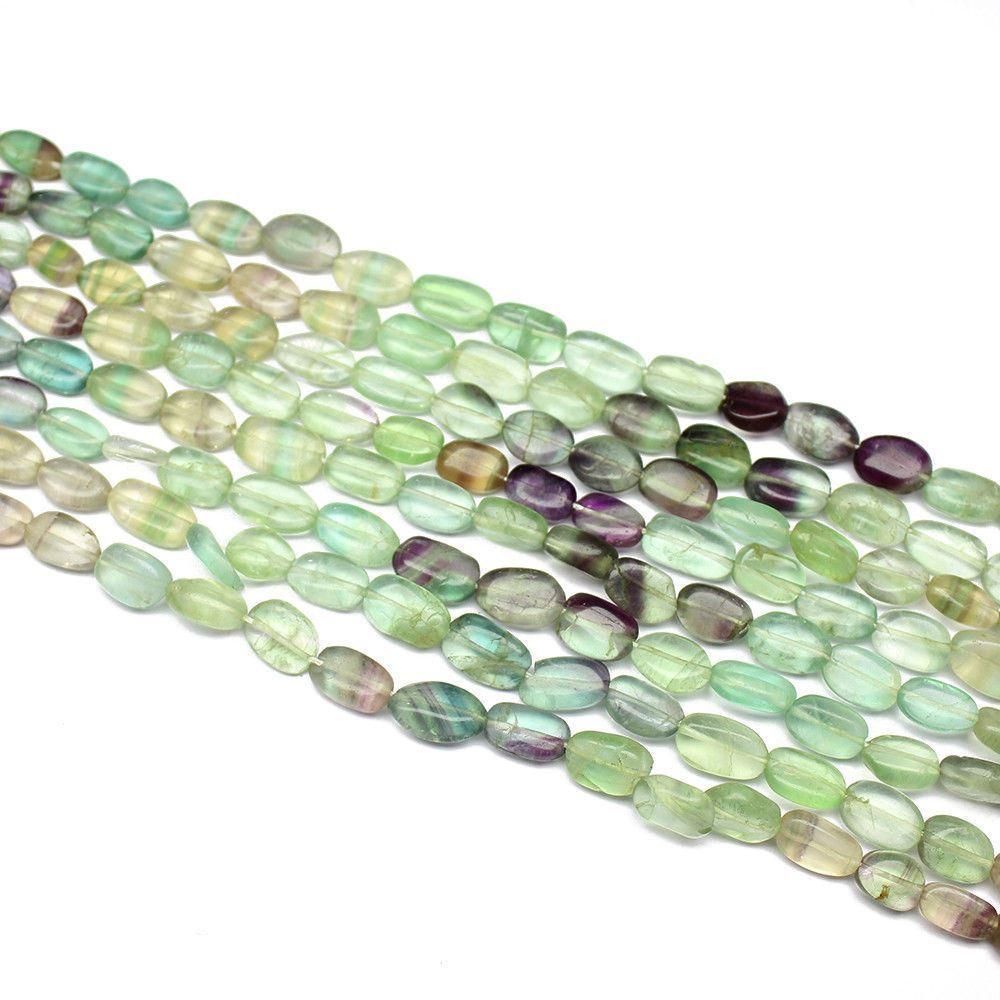 5 Strand Multi Fluorite Natural Smooth Oval Gemstone Loose Beads 9mm 10mm 14" - Jalvi & Co.