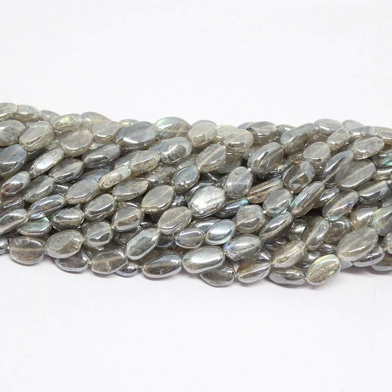 5 strand Mystic Fire Labradorite Smooth Oval Loose Gemstone Beads 7mm 8mm 13" - Jalvi & Co.