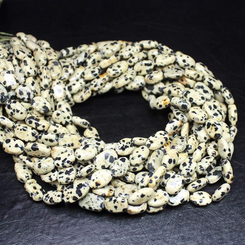 5 Strand Natural Dalmatian Jasper Smooth Oval Loose Gemstone Beads 10mm 11mm 14" - Jalvi & Co.