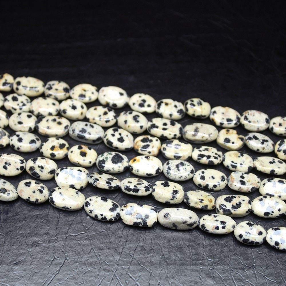 5 Strand Natural Dalmatian Jasper Smooth Oval Loose Gemstone Beads 10mm 11mm 14" - Jalvi & Co.