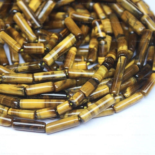 5 Strand Natural Gold Tigers Eye Smooth Loose Tube Beads 14