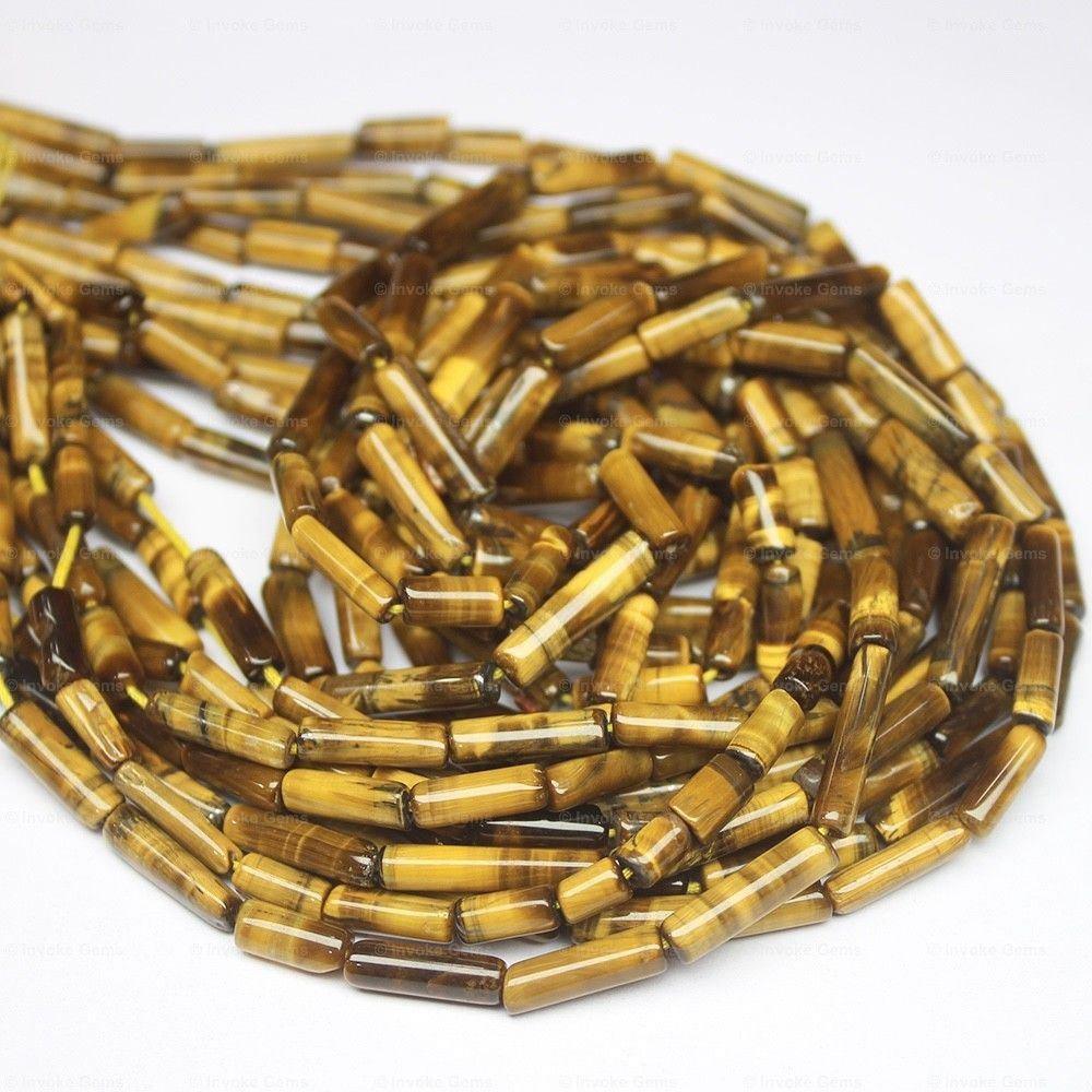 5 Strand Natural Gold Tigers Eye Smooth Loose Tube Beads 14" 7mm 14mm - Fast Shipping - Jalvi & Co.