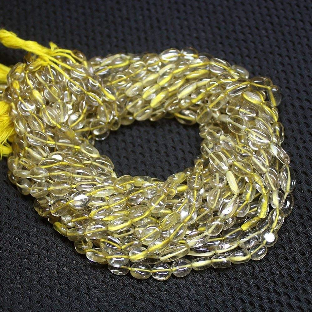 5 Strand Natural Lemon Quartz Gemstone Smooth Oval Beads Strand 7mm 12mm 13" - Jalvi & Co.