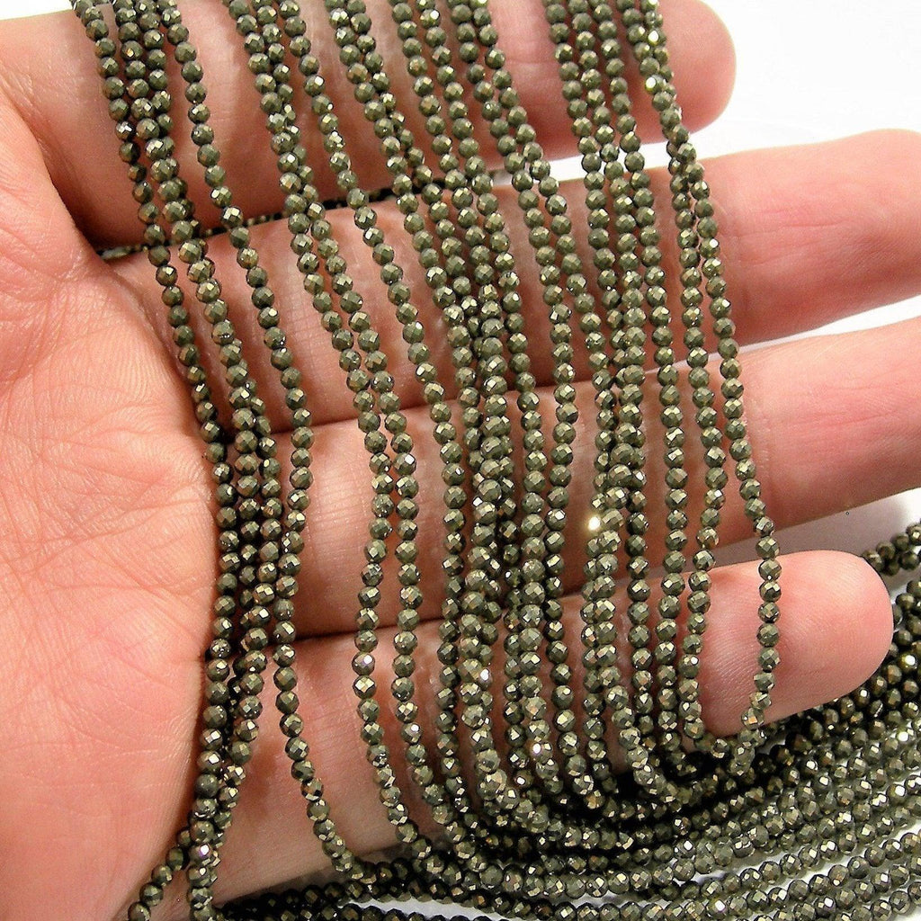 5 Strand Natural Pyrite Micro Faceted Round Cut Spacer Tiny Loose Gemstone Beads 2mm 13" - Jalvi & Co.