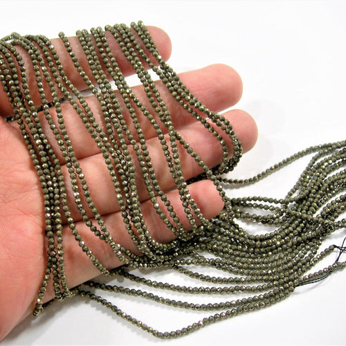 5 Strand Natural Pyrite Micro Faceted Round Cut Spacer Tiny Loose Gemstone Beads 2mm 13