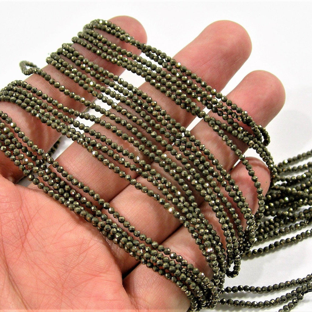 5 Strand Natural Pyrite Micro Faceted Round Cut Spacer Tiny Loose Gemstone Beads 2mm 13" - Jalvi & Co.