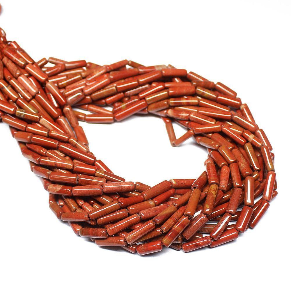 5 Strand Natural Red Jasper Gemstone Smooth Tube Beads Strand 10mm 16mm 14" - Jalvi & Co.