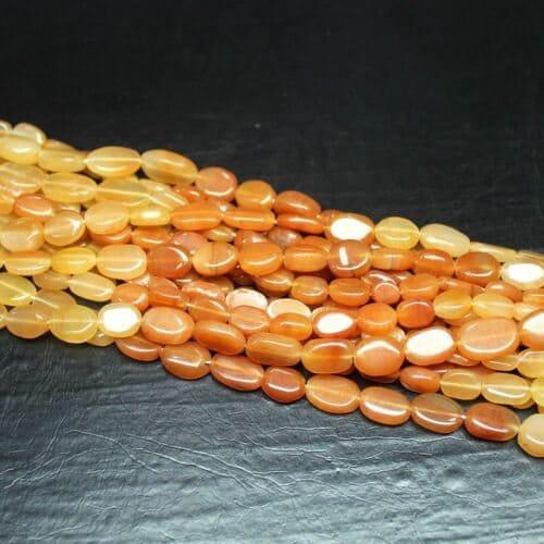 5 Strand Natural Shaded Orange Jade Smooth Oval Loose Gemstone Beads 14