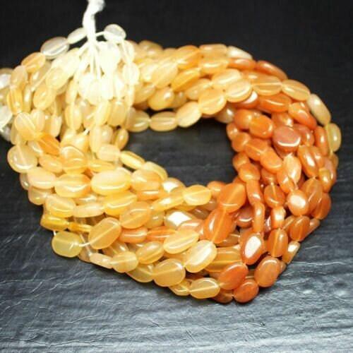 5 Strand Natural Shaded Orange Jade Smooth Oval Loose Gemstone Beads 14