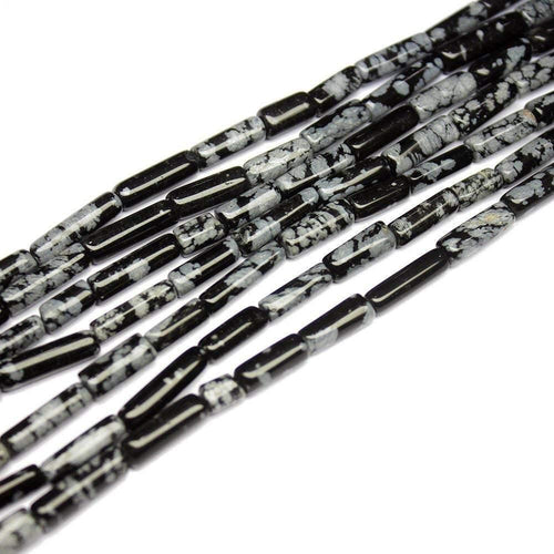 5 Strand Natural Snowflake Obsidian Tube Gemstone Loose Beads 14
