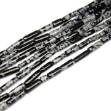 3 Strands Natural Snowflake Obsidian Tube Gemstone Loose Beads 14