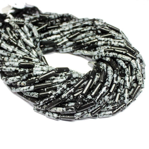 5 Strand Natural Snowflake Obsidian Tube Gemstone Loose Beads 14