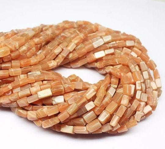 5 Strand Peach Moonstone Smooth Polished Rectangle Loose Beads 13" 7mm 10mm - Jalvi & Co.