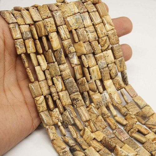 5 Strand Picture Jasper Gemstone Chiclet Rectangle Loose Beads 12mm 10mm 13