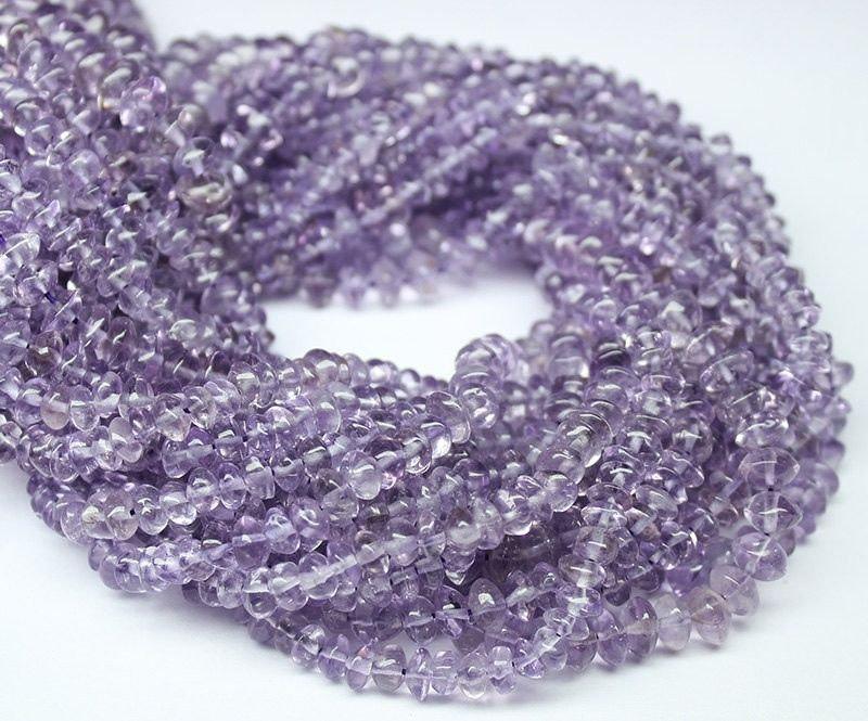 5 Strand Pink Amethyst Smooth Button Rondelle Gemstone Loose Beads 4mm 5mm 13" - Jalvi & Co.