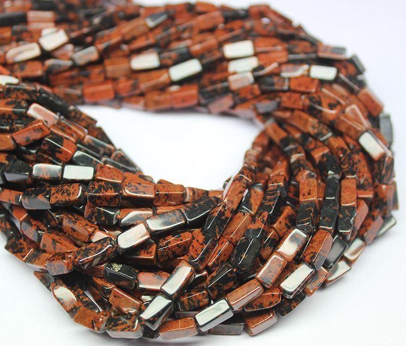 5 Strand Red Marconi Obsidian Gemstone Smooth Rectangle Beads Strand 6mm 8mm 14" - Jalvi & Co.
