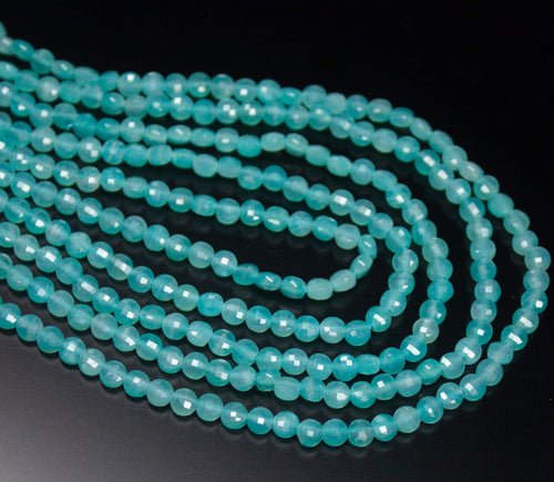 5 strands, 13 inch, 4mm, Aqua Chalcedony Faceted Round Coin Loose Gemstone Beads Strand, Chalcedony Beads - Jalvi & Co.