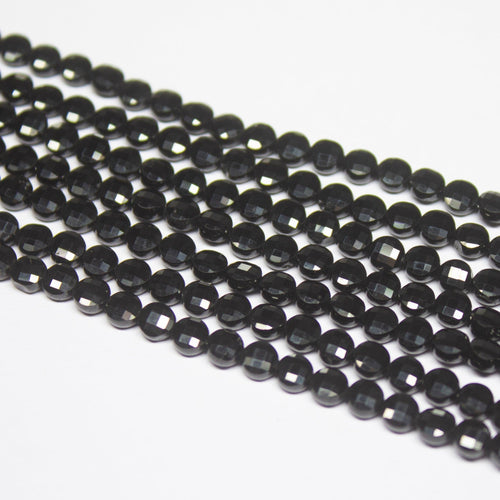 5 strands, 13 inch, 4mm, Black Spinel Faceted Round Coin Loose Gemstone Beads Strand, Black Spinel Beads - Jalvi & Co.