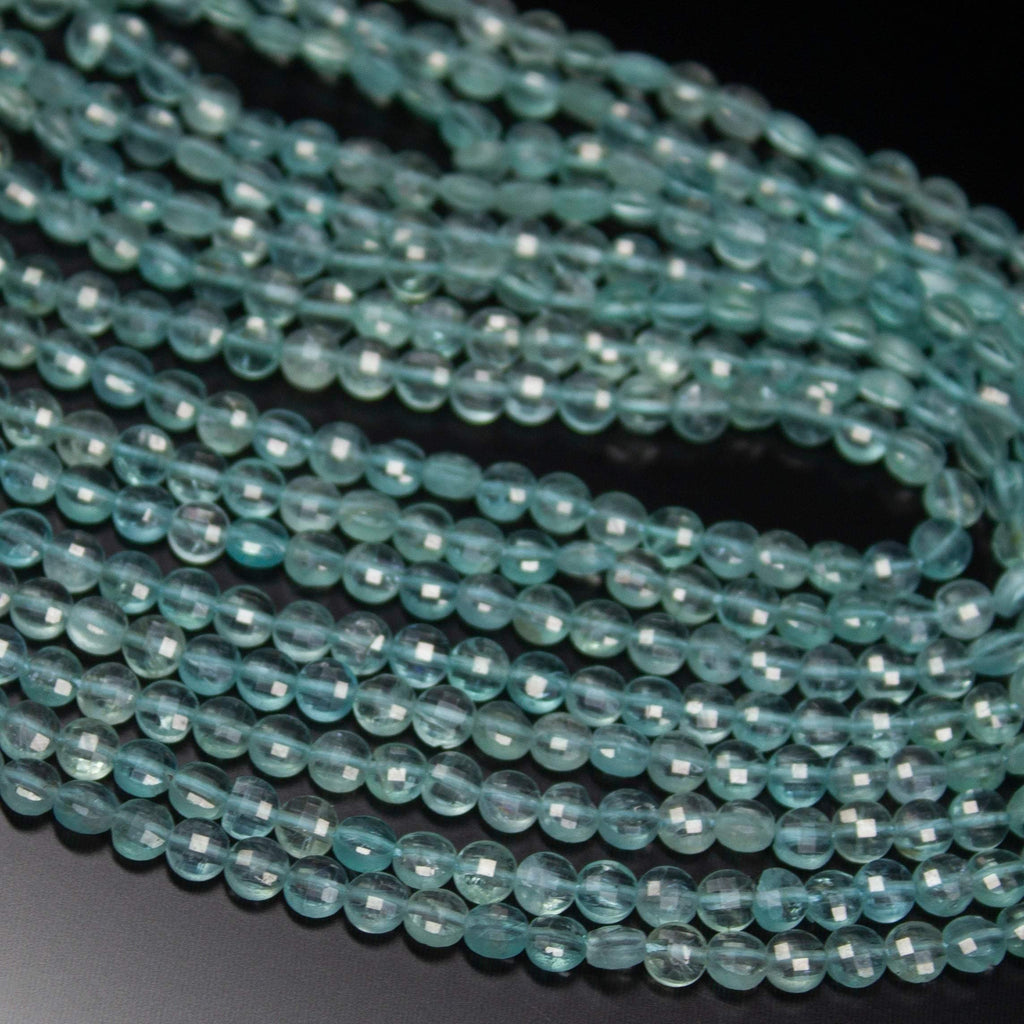 5 strands, 13 inch, 4mm, Blue Apatite Faceted Round Coin Loose Gemstone Beads Strand, Apatite Beads - Jalvi & Co.