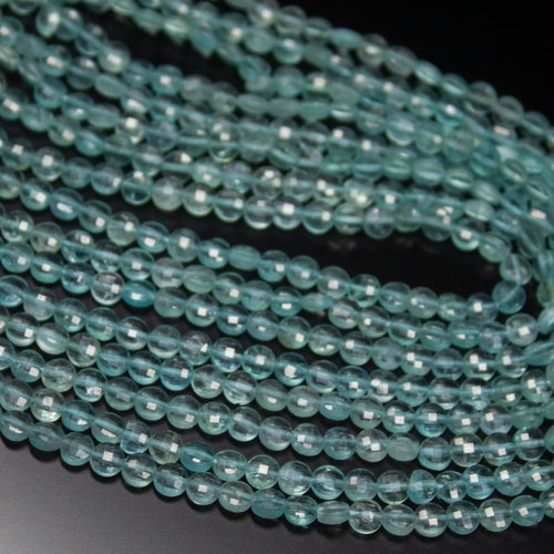 5 strands, 13 inch, 4mm, Blue Apatite Faceted Round Coin Loose Gemstone Beads Strand, Apatite Beads - Jalvi & Co.