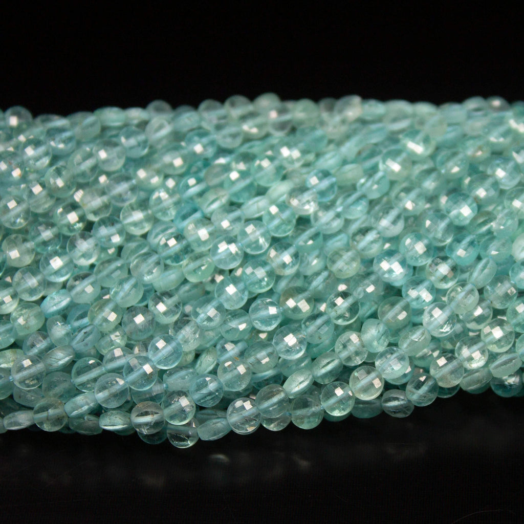 5 strands, 13 inch, 4mm, Blue Apatite Faceted Round Coin Loose Gemstone Beads Strand, Apatite Beads - Jalvi & Co.