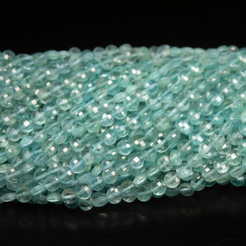5 strands, 13 inch, 4mm, Blue Apatite Faceted Round Coin Loose Gemstone Beads Strand, Apatite Beads - Jalvi & Co.