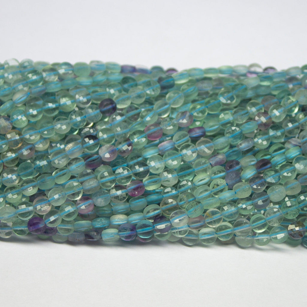 5 strands, 13 inch, 4mm, Fluorite Faceted Round Coin Loose Gemstone Beads Strand, Fluorite Beads - Jalvi & Co.