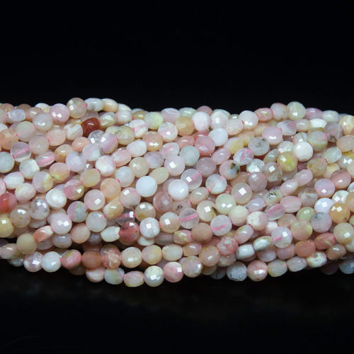 5 strands, 13 inch, 4mm, Pink Opal Faceted Round Coin Loose Gemstone Beads Strand, Pink Opal Beads - Jalvi & Co.