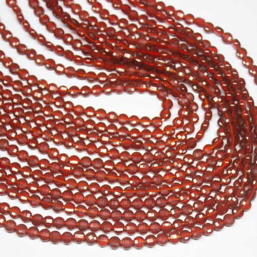 5 strands, 13 inch, 4mm, Red Onyx Faceted Round Coin Loose Gemstone Beads Strand, Red Onyx Beads - Jalvi & Co.