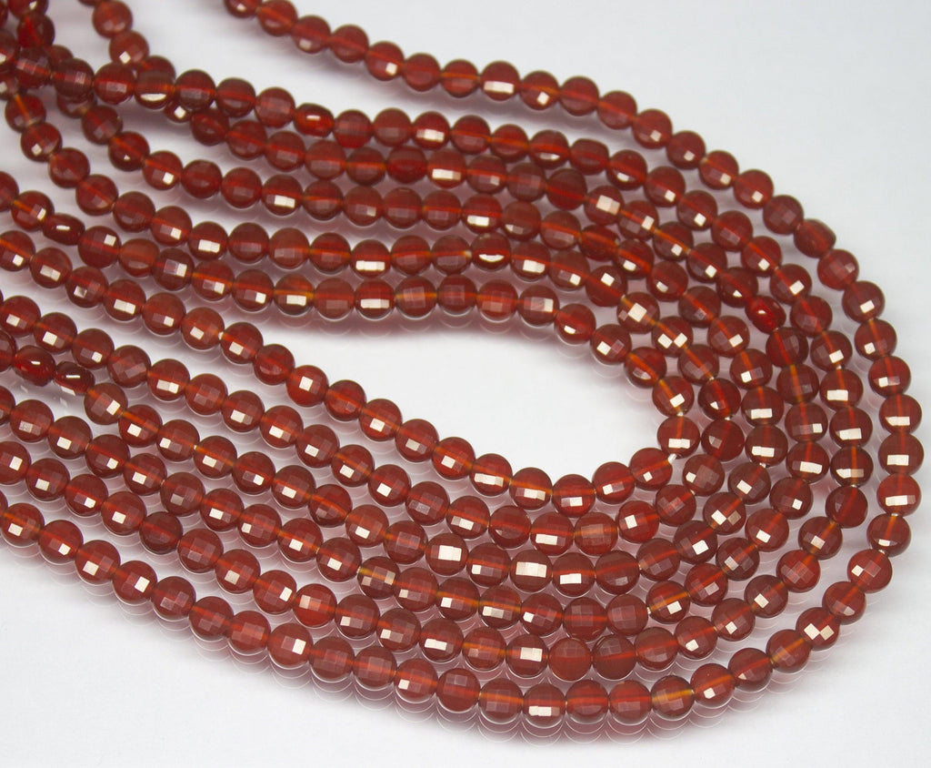 5 strands, 13 inch, 4mm, Red Onyx Faceted Round Coin Loose Gemstone Beads Strand, Red Onyx Beads - Jalvi & Co.