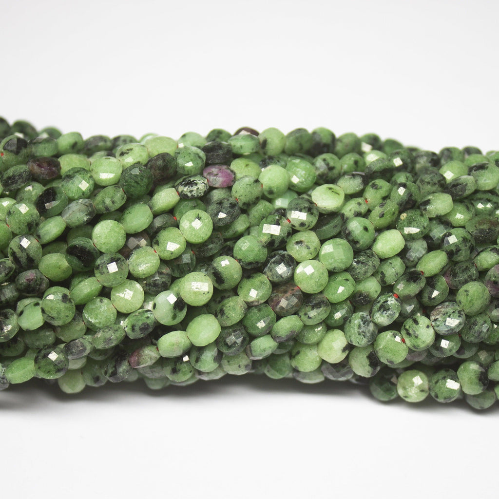 5 strands, 13 inch, 4mm, Ruby Zoisite Faceted Round Coin Loose Gemstone Beads Strand, Ruby Zoisite Beads - Jalvi & Co.