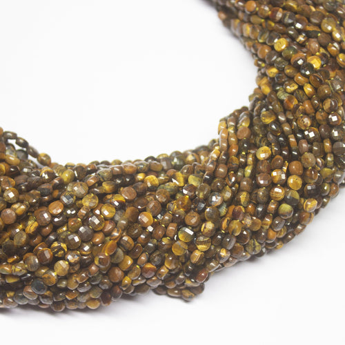 5 strands, 13 inch, 4mm, Tiger's Eye Faceted Round Coin Loose Gemstone Beads Strand, Tiger Eye Beads - Jalvi & Co.