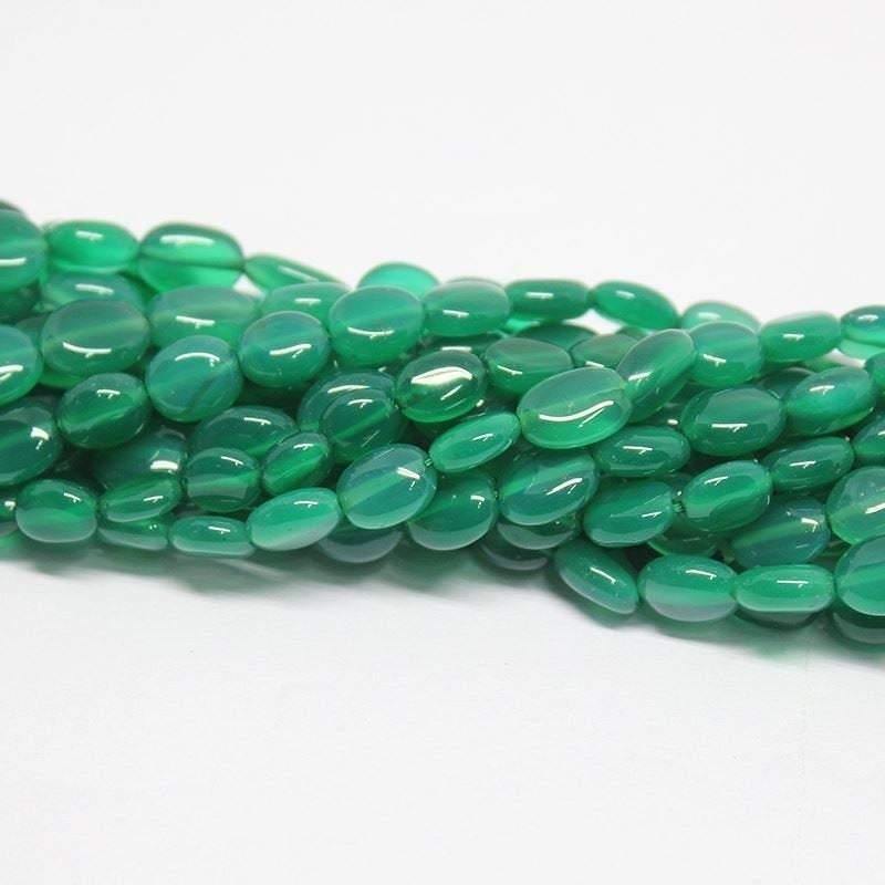 5 strands, 13 inches, 8-9mm, Green Onyx Smooth Plain Oval Loose Gemstone Beads, Onyx Beads - Jalvi & Co.