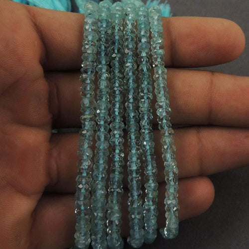 5 Strands Aquamarine Faceted Rondelle Beads Strand 13 inches 3.5-4mm - Jalvi & Co.
