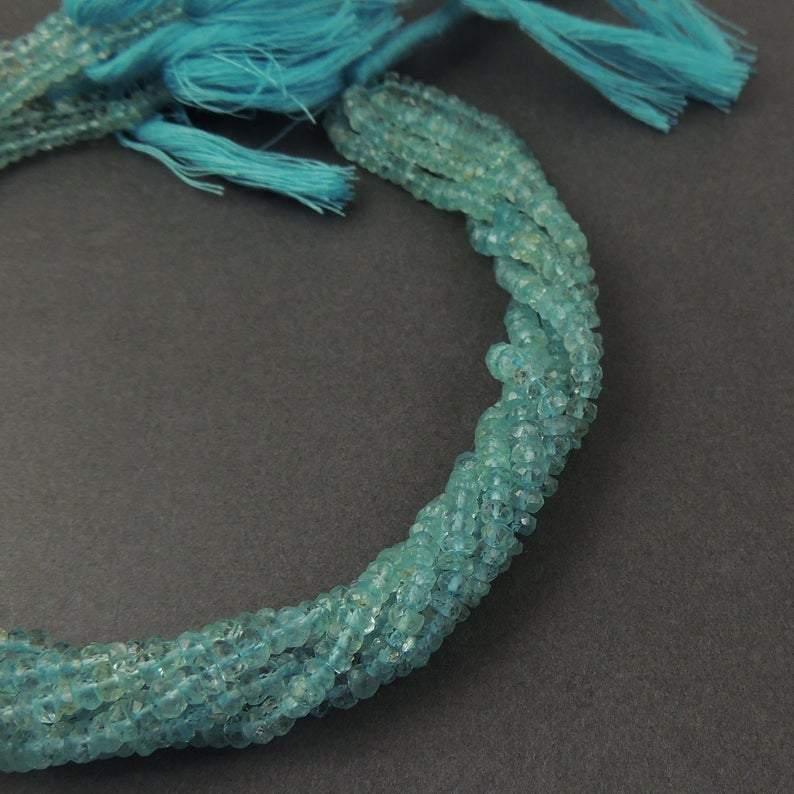 5 Strands Aquamarine Faceted Rondelle Beads Strand 13 inches 3.5-4mm - Jalvi & Co.