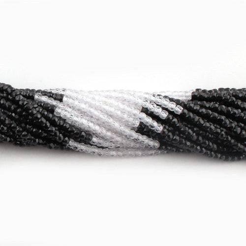 5 Strands Black and White Cubic Zircon Faceted Rondelle Beads Strand 13 inches 3mm - Jalvi & Co.