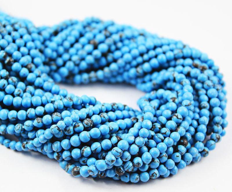 5 Strands Chinese Turquoise Smooth Polished Round Loose Ball Beads 3mm 15" - Jalvi & Co.