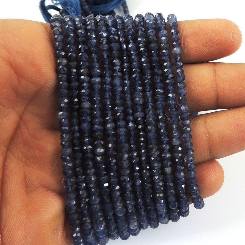 5 Strands Iolite Water Sapphire Faceted Rondelle Beads Strand 13 inches 3-3.5mm - Jalvi & Co.