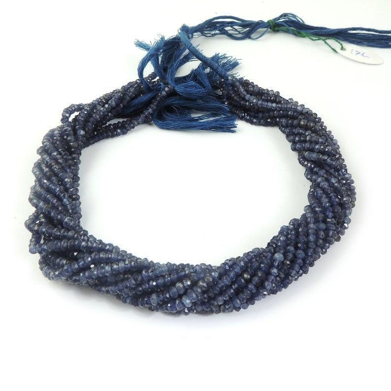 5 Strands Iolite Water Sapphire Faceted Rondelle Beads Strand 13 inches 3-3.5mm - Jalvi & Co.