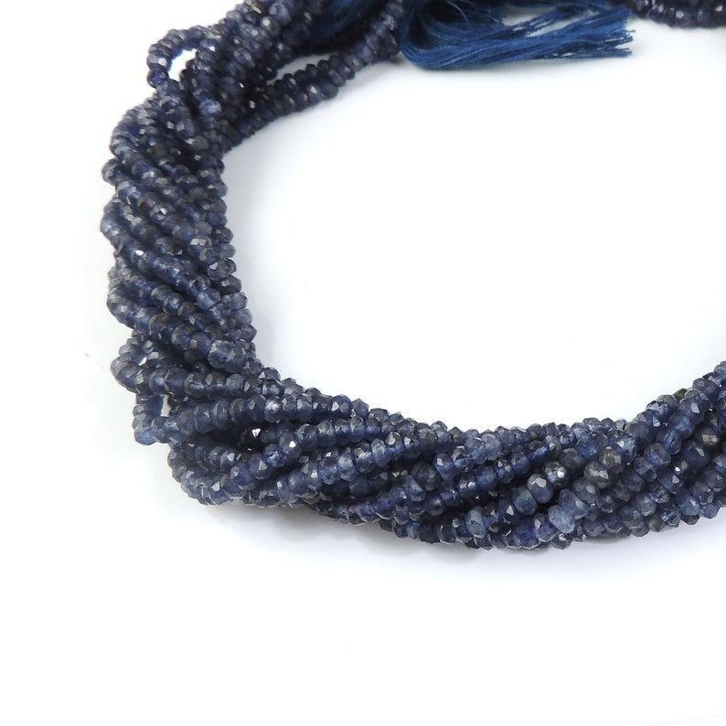 5 Strands Iolite Water Sapphire Faceted Rondelle Beads Strand 13 inches 3-3.5mm - Jalvi & Co.